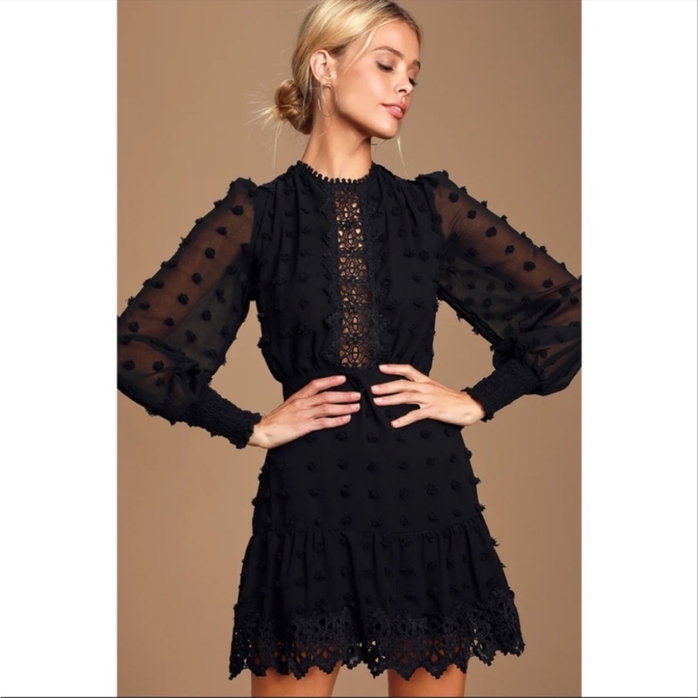 NWT Lulus Lust or Love Black Embroidered Lace Long Sleeve Dress XLarge